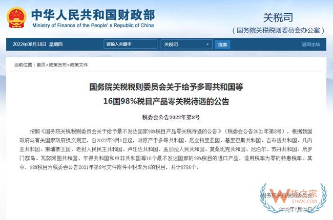 9月1日起，中国将给予零关税待遇！涉及16国98%税目产品-货之家