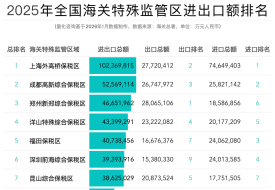 2025年173个海关特殊监管区(综合保税区等)进出口排行榜